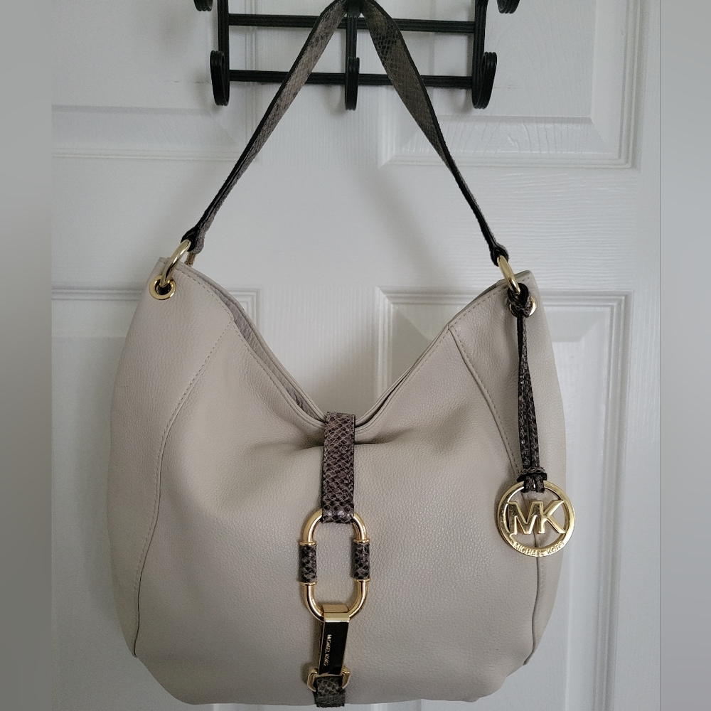 Michael Kors Cream and Brown Hobo Bag